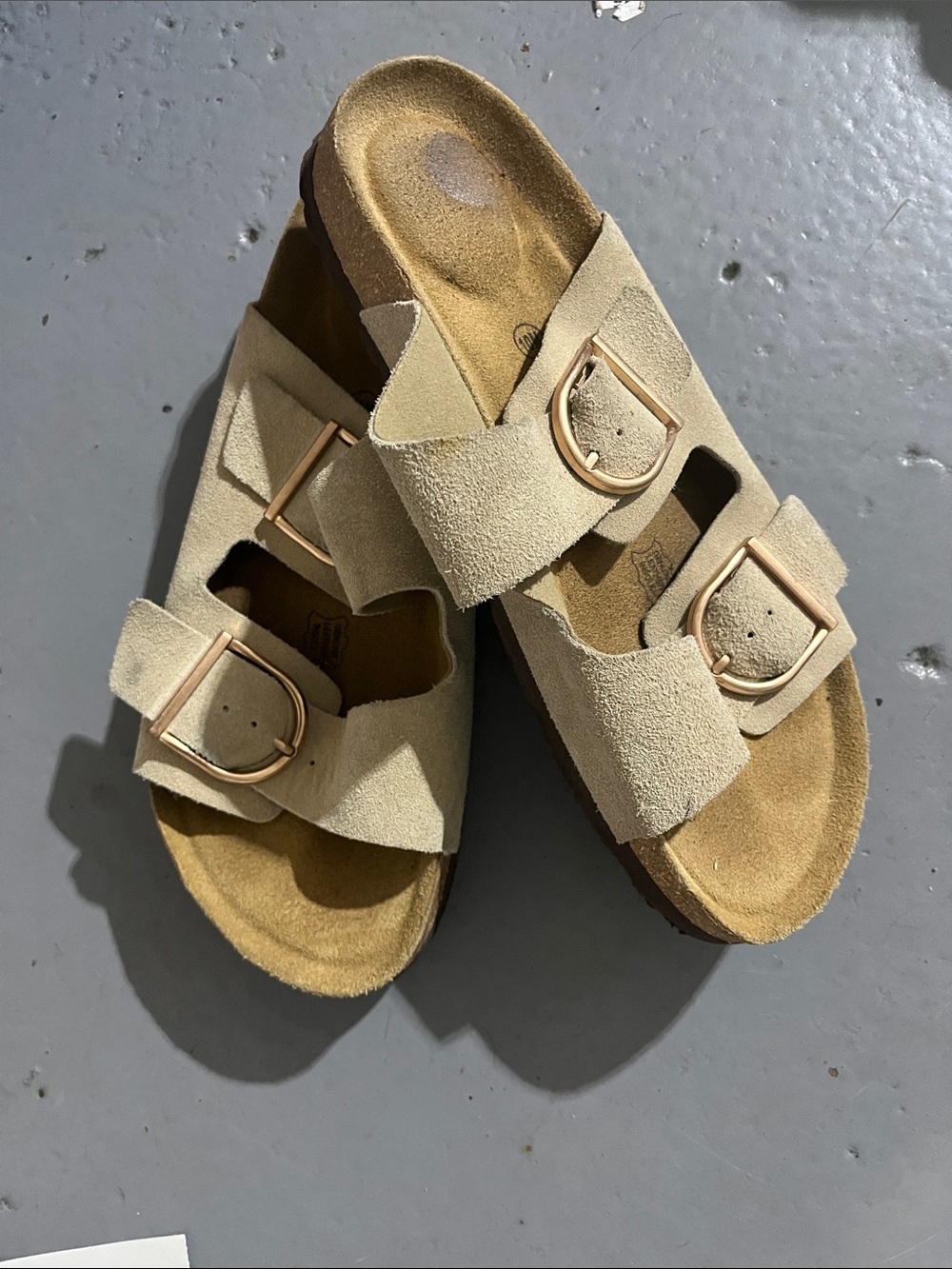 Cushinaire 10 Suede Double Buckle Sandals in Beige